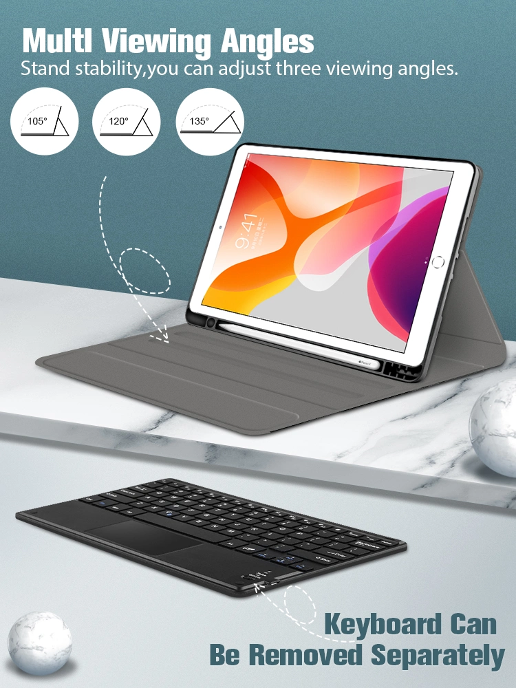 for iPad 10.2 Bluetooth Keyboard Case with Touchpad Pencil Holder Track Pad Tablet Case Factory Supplier