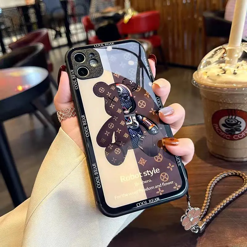 2022 Tide Brand Mechanical Bear Transparent Side Phone Case Suitable for iPhone Xs Max 7-13 Series