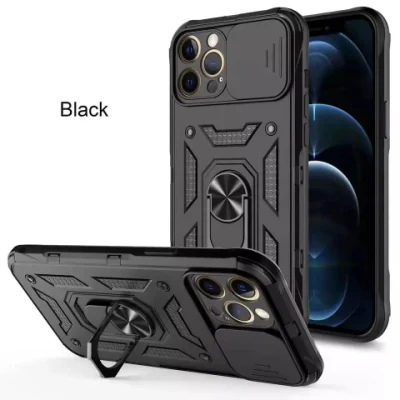 Venta al por mayor Heavy-Duty TPU+PC Armor Phone Case Metal Ring Magnetic Case