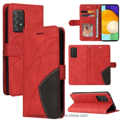 Kt Leather Series-1 Función De Soporte Correa Para La Muñeca Estilo De Empalme Bicolor PU Funda De Cuero Con Tapa En Folio Para Samsung Galaxy A52 4G / 5g / A52s 5g - Rojo