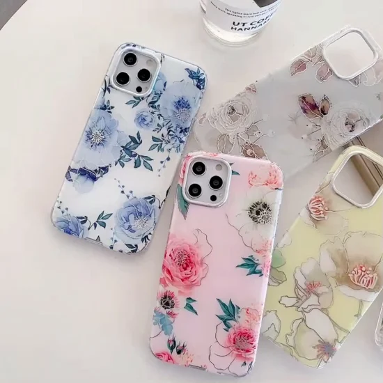 Flor de la caja del teléfono popular para iPhone 11 PRO Xs Max Xr Mujeres Moda IMD Estampados florales Cubierta del teléfono Suministro de productos Accesorios para teléfonos celulares