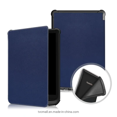 Funda Protectora De Tableta De Cuero De Color Sólido Universal Para Pocketbook 616/627/632/632 Plus - Azul Oscuro