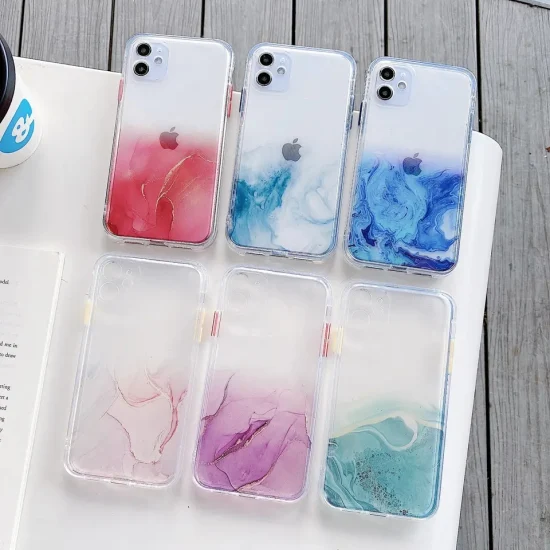 Diseño simple Funda de teléfono con luz de mármol para teléfono Funda de TPU suave y transparente Funda protectora para teléfono de TPU impresa IMD